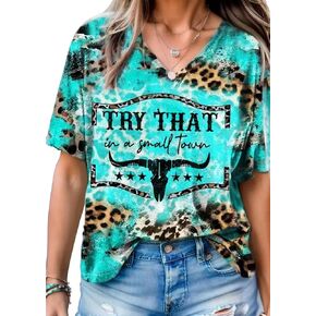 Let's Put The Crazy Away V-Neck Casual Short-Sleeved Shirt Fun Letter Printed Cow tie-Dyed Bleached Bull Graphic T-Shirt