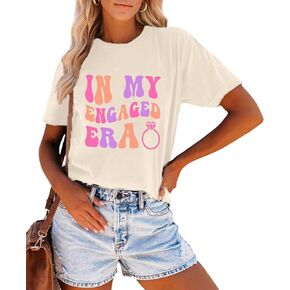 Bride Shirt for Women in My Engaged Era Letter Print Bachelorette Fiance Engagement Gift Shirt Casual Short Sleeve Top