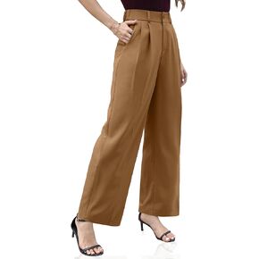 VOOVEEYA Casual Wide Leg Pants for Women - Elastic High Waisted Dress Pants for Business Work Comfy Slacks Trousers Suit
