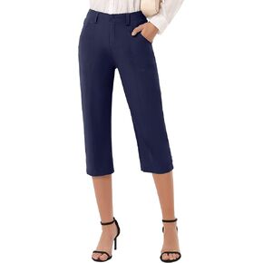 Capris for Women Elastic Waist Dressy Casual Hiking Golf Capri Pants with 5 Pockets in Kuwait