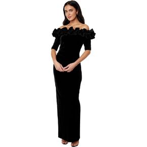 Long Velvet 3/4 Sleeve Ruffle Top