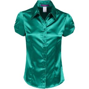 NE PEOPLE Womens Basic Short Sleeve Satin Blouse Top with Waist Tie (S-3XL)