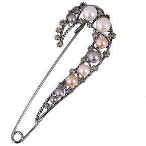 Crystal Pearl Safety Pin Brooch Cardigan Hat Scarf Vintage Pin Jewelry with Gift Box