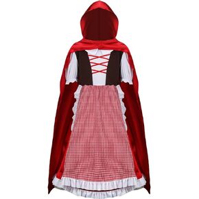 Little Red Riding Hood Costume Dress Cape Cloak Outfit Girls Kids Halloween Cosplay Party Fancy Dress Up Props