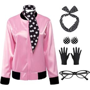 RAINDEWLL Girls Pink Satin Jacket 50s Costume for Girls Pink Jacket 1950s Costume