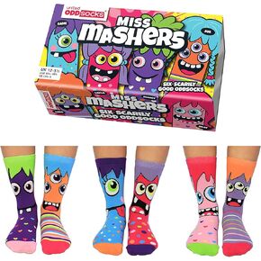 Miss Mashers - United Odd Socks - Box of 6 Mismatched Socks for Kids - Gift Pack - US 13½-8