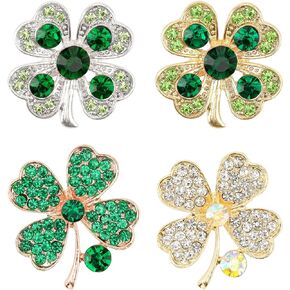 St. Patrick's Day Green Pin Brooch Good Luck Charm Four Leaf Shamrock Clover for Women Girls Holiday Gift