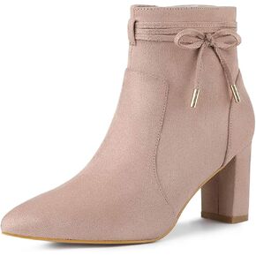 Allegra K Women's Pointed Toe Block Heel Zipper Ankle Boots