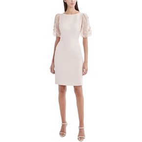 BCBGMAXAZRIA Women's Evening Dress with Sheer Short Balloon Sleeves