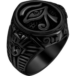 Men Religious Stainless Steel Ring - Eye of Horus Pentagram Pentacle Islam Muslim Allah Sigil of Lucifer Satanic Eye of Ra Egyptian Pharaoh Talisman Protection Seal of Satan Wicca Retro Signet Ring