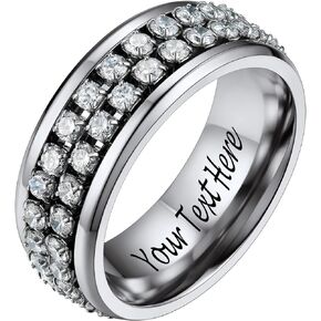 PROSTEEL Mens Spinner Ring, Fidgit Rings for Anxiety, Stainless Steel 8mm Chunky Ring, Black/18K Gold Plated Rotatable Cubic Zirconia Gorgeous Chain, Pinky Ring, Thumb Ring, Come Gift Box