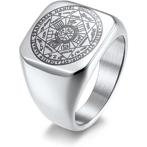 Men's Seals of The Seven Archangels Rings Solomon Kabbalah Ring Stainless Steel Hexagram Triangle Star of David Protection Amulet Ring for Boy Teens Women