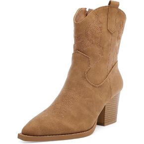 Women's Cowboy Ankle Boots Embroidered Mid-Calf Pointed Toe Cowgirl Booties Retro Chunky Heel Slip On Short Boots Pull On Fall Booties Shoes in Saudi Arabia