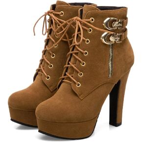UOQAPRE Womens Ankle High Heel Boots Platform Wedges Chunky High Heels for Women Lace Up Ankle Booties Winter Shoes