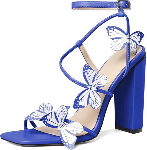 AUMOTED Womens Sandals Chunky Block High Heels Butterfly Wings Heeled Sandals Strappy Open Square Toe Summer Dress Shoes 4 Inch in Saudi Arabia