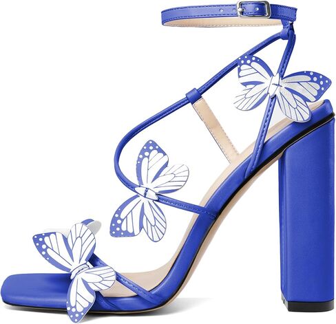 AUMOTED Womens Sandals Chunky Block High Heels Butterfly Wings Heeled Sandals Strappy Open Square Toe Summer Dress Shoes 4 Inch in Saudi Arabia