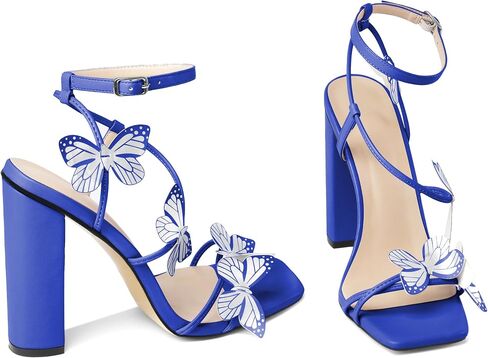 AUMOTED Womens Sandals Chunky Block High Heels Butterfly Wings Heeled Sandals Strappy Open Square Toe Summer Dress Shoes 4 Inch in Saudi Arabia