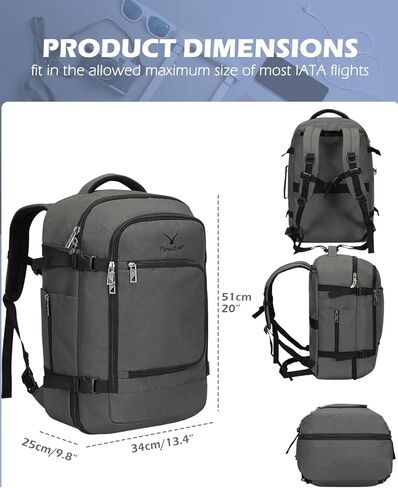 حقيبة ظهر Hynes Eagle للسفر سعة 40 لترًا معتمدة من الطيران حقيبة ظهر للرجال بمقصورة كبيرة لعطلة نهاية الأسبوع للكمبيوتر المحمول للنساء مقاس 15.6 بوصة باللون الأزرق والرمادي in Kuwait