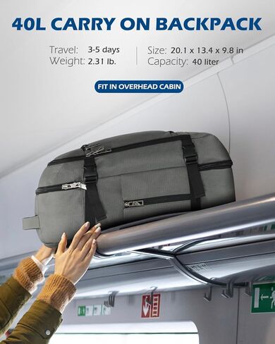 حقيبة ظهر Hynes Eagle للسفر سعة 40 لترًا معتمدة من الطيران حقيبة ظهر للرجال بمقصورة كبيرة لعطلة نهاية الأسبوع للكمبيوتر المحمول للنساء مقاس 15.6 بوصة باللون الأزرق والرمادي in Kuwait