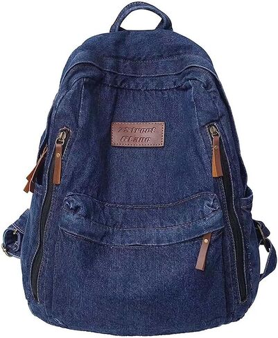 Denim Backpack for Women Men Vintage Grunge Backpack Blue Jeans Laptop Backpack Retro Rucksack for Travel Work (Blue,One Size) in Saudi Arabia