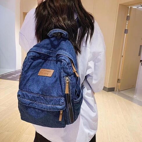 Denim Backpack for Women Men Vintage Grunge Backpack Blue Jeans Laptop Backpack Retro Rucksack for Travel Work (Blue,One Size) in Saudi Arabia