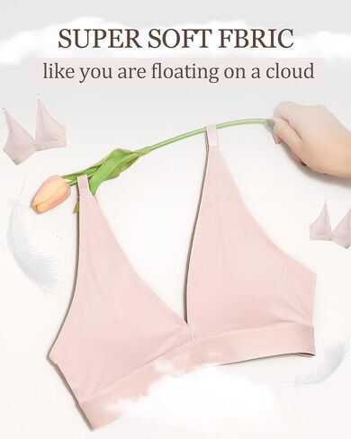 FINETOO حمالات صدر لاسلكية للنساء مثير عميق الخامس الرقبة مثلث مبطن Bralette أشرطة قابلة للتعديل حمالة صدر غير مرئية يغرق Bralettes البحرية in Kuwait