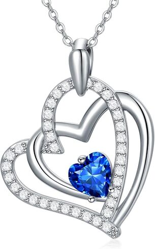PROESS Mothers Day Gifts Sterling Silver Double Heart Necklace for Women Girls 12 Month Birthstone Heart Necklace Birthday Valentines Christmas Jewelry Gift for Mother Friends Sisters in Saudi Arabia