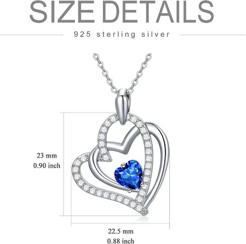 PROESS Mothers Day Gifts Sterling Silver Double Heart Necklace for Women Girls 12 Month Birthstone Heart Necklace Birthday Valentines Christmas Jewelry Gift for Mother Friends Sisters in Saudi Arabia