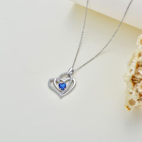 PROESS Mothers Day Gifts Sterling Silver Double Heart Necklace for Women Girls 12 Month Birthstone Heart Necklace Birthday Valentines Christmas Jewelry Gift for Mother Friends Sisters in Saudi Arabia
