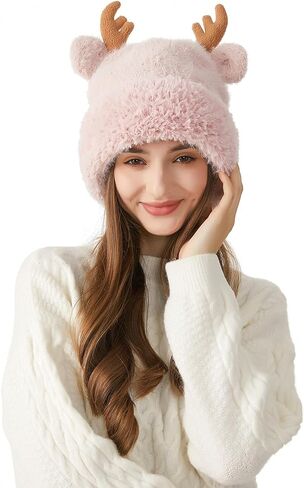 HUAMULAN النساء الشتاء شيربا قبعات صغيرة متماسكة الأذن اللوحات بيرو غطاء آذان صوف مبطن رقيق تزلج الثلوج قبعة Pompom in Kuwait