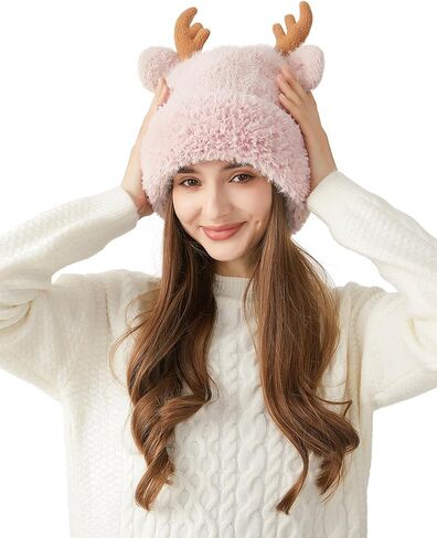 HUAMULAN النساء الشتاء شيربا قبعات صغيرة متماسكة الأذن اللوحات بيرو غطاء آذان صوف مبطن رقيق تزلج الثلوج قبعة Pompom in Kuwait
