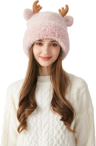 HUAMULAN النساء الشتاء شيربا قبعات صغيرة متماسكة الأذن اللوحات بيرو غطاء آذان صوف مبطن رقيق تزلج الثلوج قبعة Pompom in Kuwait