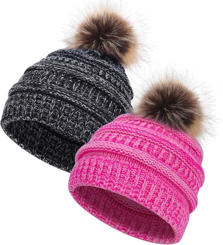 Ibeauti 2 حزمة الشتاء قبعة صغيرة متماسكة سميكة غامض الكفة قبعة جمجمة قبعة دافئة للنساء الرجال in Kuwait