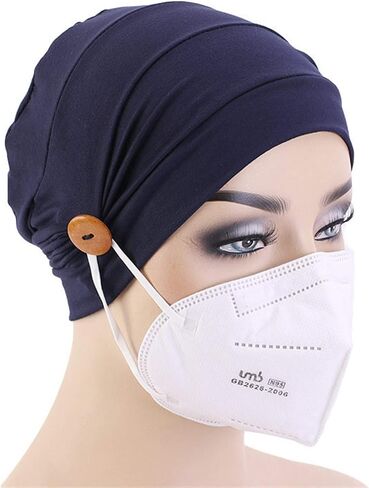 Qianmome 2-4 Pack Beanie with Button for Women Men Nurse,Working Hat,Chemo Caps for Cancer Patients in Saudi Arabia
