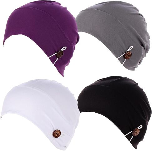 Qianmome 2-4 Pack Beanie with Button for Women Men Nurse,Working Hat,Chemo Caps for Cancer Patients in Saudi Arabia