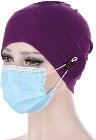 Qianmome 2-4 Pack Beanie with Button for Women Men Nurse,Working Hat,Chemo Caps for Cancer Patients in Saudi Arabia