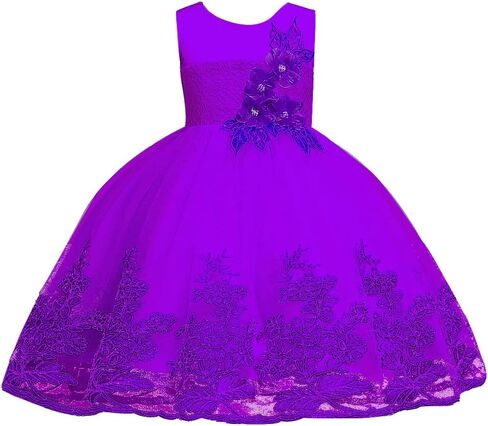 Flower Girls' Dresses for Teens Knee Elegant Wedding Birthday Pageant Prom Party Sleeveless Princess Big Girl Ball Gowns Special Occasion Dress Knee Tulle Formal Size 10-12 7-16 Mesh (Violet, 160) in Kuwait