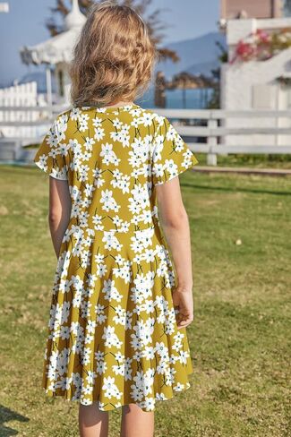 Arshiner Girls Floral Dress Short Sleeve Summer Dresses Skater Twirl Sundress for Girls 4-13 Years in Saudi Arabia