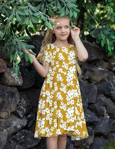 Arshiner Girls Floral Dress Short Sleeve Summer Dresses Skater Twirl Sundress for Girls 4-13 Years in Saudi Arabia