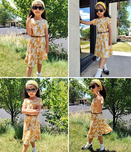Arshiner Girls Floral Dress Short Sleeve Summer Dresses Skater Twirl Sundress for Girls 4-13 Years in Saudi Arabia