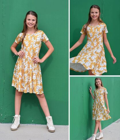 Arshiner Girls Floral Dress Short Sleeve Summer Dresses Skater Twirl Sundress for Girls 4-13 Years in Saudi Arabia