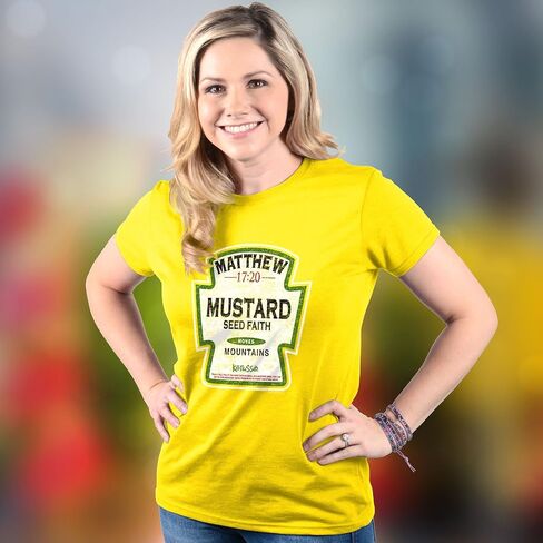 Kerusso Mustard Seed Faith Moves Mountains Daisy Yellow Cotton Crew Neck T-Shirt, Small in Saudi Arabia