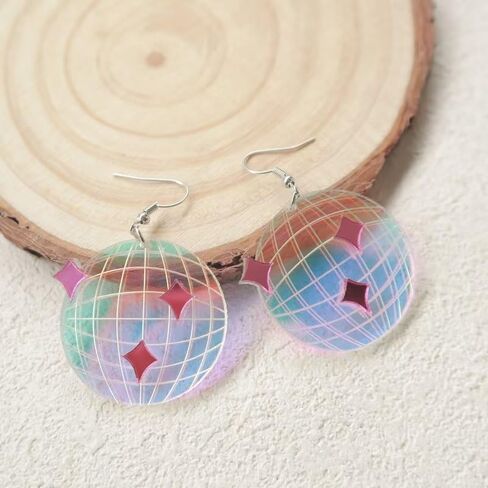 الاكريليك لامعة ديسكو الكرة استرخى إسقاط أقراط الإبداعية ديسكو الكرة أقراط نجمة Y2k خمر أقراط 70s 80s حزب بريق للنساء الفتيات أزياء عيد الميلاد السنة الجديدة مجوهرات هدية in Kuwait