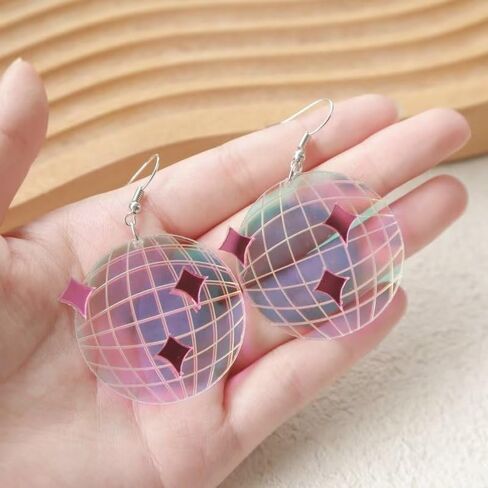 الاكريليك لامعة ديسكو الكرة استرخى إسقاط أقراط الإبداعية ديسكو الكرة أقراط نجمة Y2k خمر أقراط 70s 80s حزب بريق للنساء الفتيات أزياء عيد الميلاد السنة الجديدة مجوهرات هدية in Kuwait