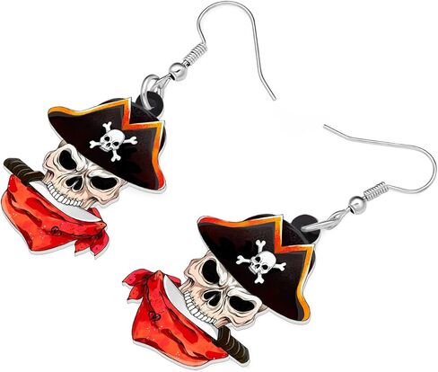 Acrylic Halloween Pirate Skull Earrings Dangle Novelty Pirate Jewelry Charms Skull Gifts for Women Girls Accessories in Kuwait