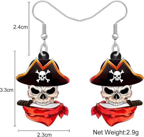 Acrylic Halloween Pirate Skull Earrings Dangle Novelty Pirate Jewelry Charms Skull Gifts for Women Girls Accessories in Kuwait