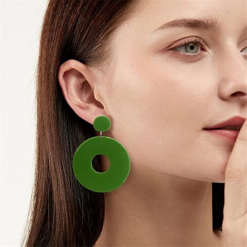 kvanu فريدة من نوعها الحد الأدنى 80s 90s بوهو أسود أبيض ضخم الاكريليك الجوف جولة استرخى انخفاض الأقراط هيبوالرجينيك الراتنج هندسية وأقراط للنساء الفتيات الصيف عطلة حزب المجوهرات in Kuwait