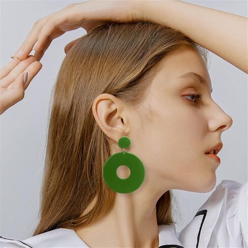 kvanu فريدة من نوعها الحد الأدنى 80s 90s بوهو أسود أبيض ضخم الاكريليك الجوف جولة استرخى انخفاض الأقراط هيبوالرجينيك الراتنج هندسية وأقراط للنساء الفتيات الصيف عطلة حزب المجوهرات in Kuwait