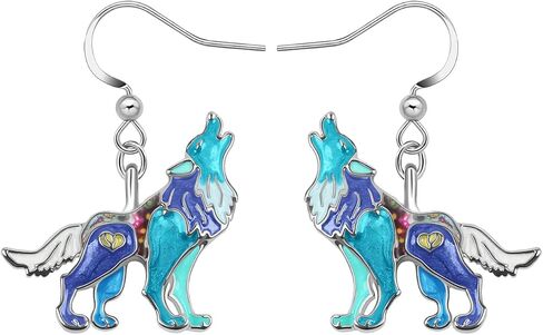 NEWEI Funny Wolf Earrings Enamel Howling Wolf Jewelry Wild Animal Ornaments Charms for Women Girls Nature Lovers in Saudi Arabia