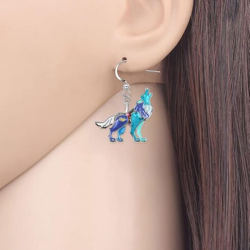 NEWEI Funny Wolf Earrings Enamel Howling Wolf Jewelry Wild Animal Ornaments Charms for Women Girls Nature Lovers in Saudi Arabia